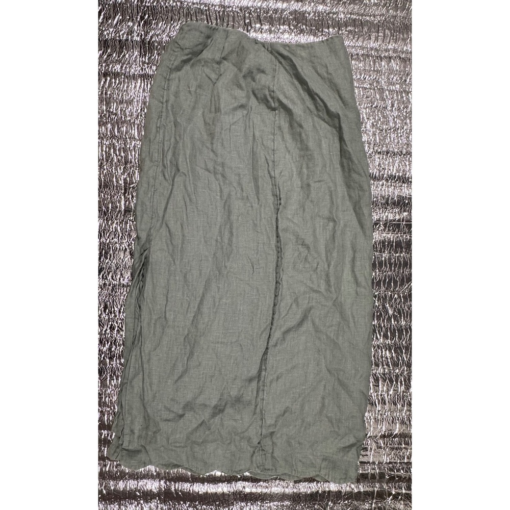 Abercrombie & Fitch Linen Maxi Skirt Sage Green Scalloped Hem XS 143F0707